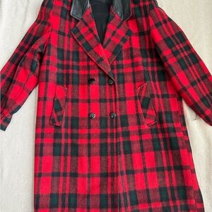 Chic Red and Black Plaid Women's Pea Coat